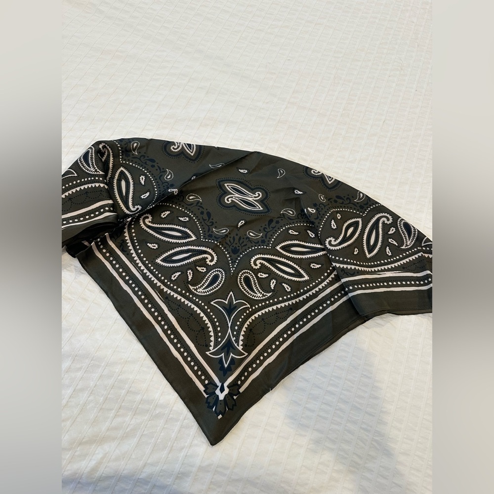 Medium silky scarf bandana khaki green color